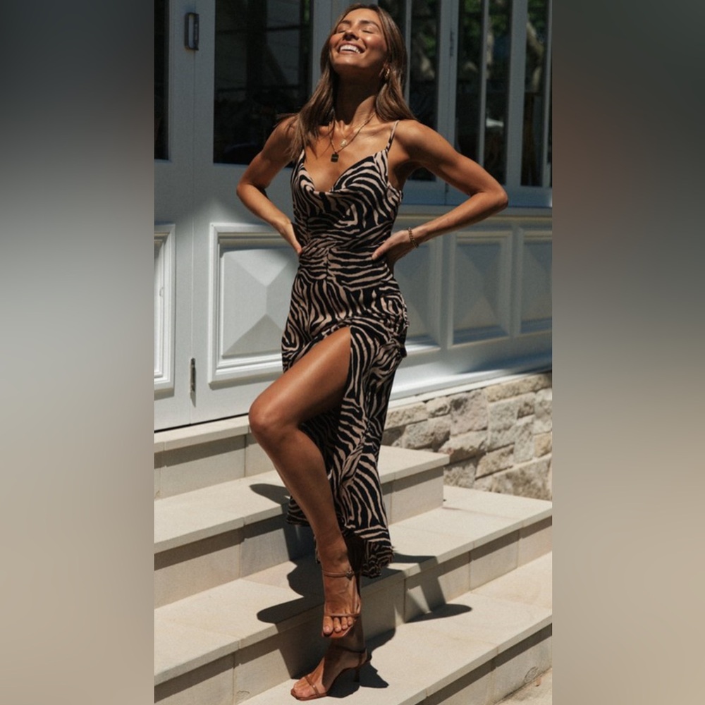 Chic Zebra Patterned Long Dress